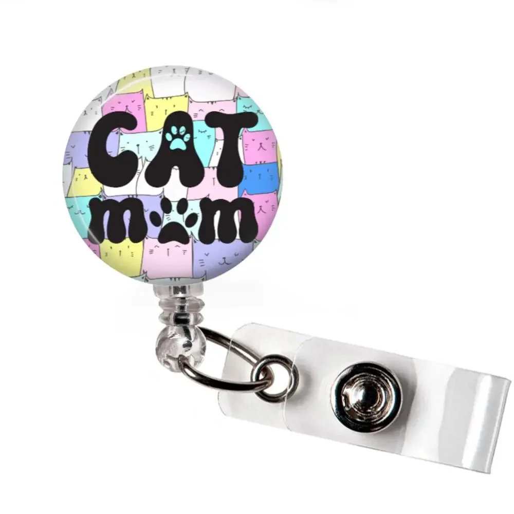 Cat Mom Badge Reel Cat Lover Retractable ID Badge Holder Pet Lover Gift
